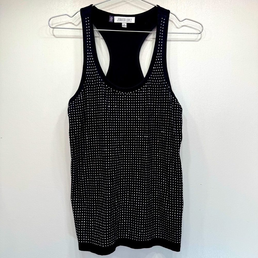 Black Studded Racerback Tank Top by Jennifer Lopez Cotton Blend Studded Bling